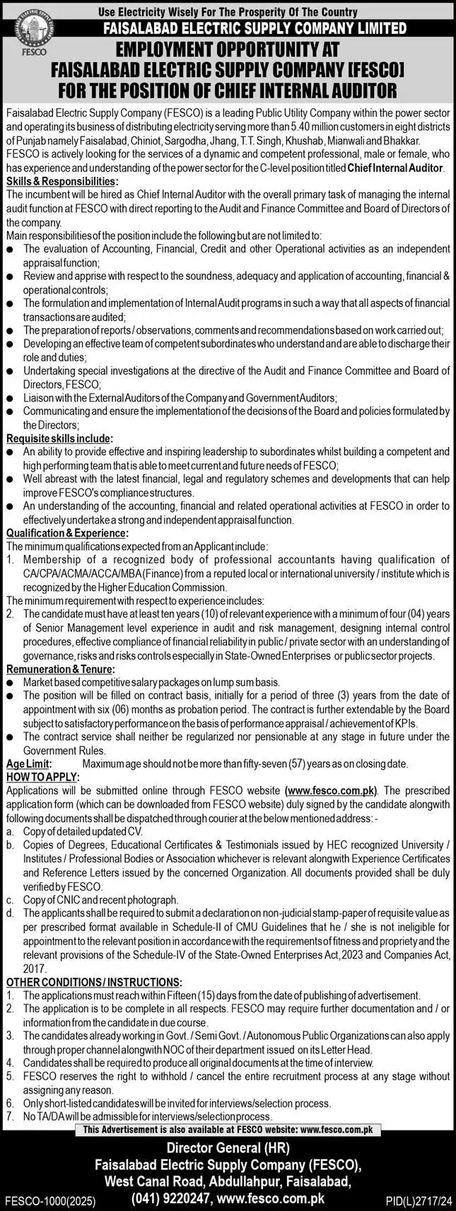 FESCO Faisalabad Jobs 2025 Advertisement
