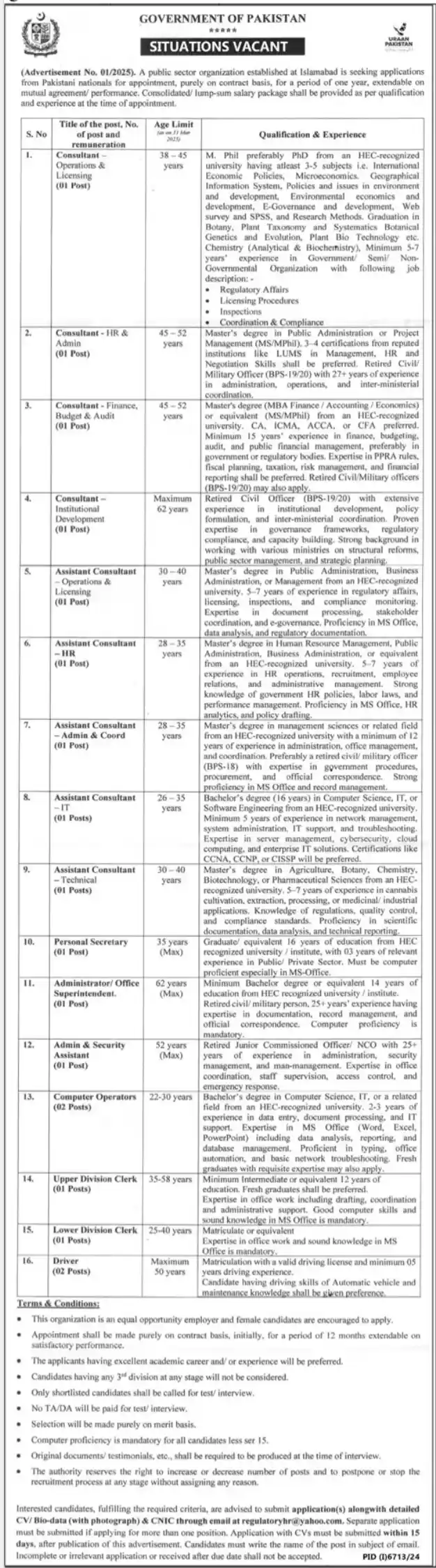 Public Sector Organization Recruitment 2025 Advertisement