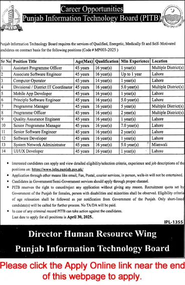 Punjab Information Technology Board PITB Jobs 2025 Advertisement