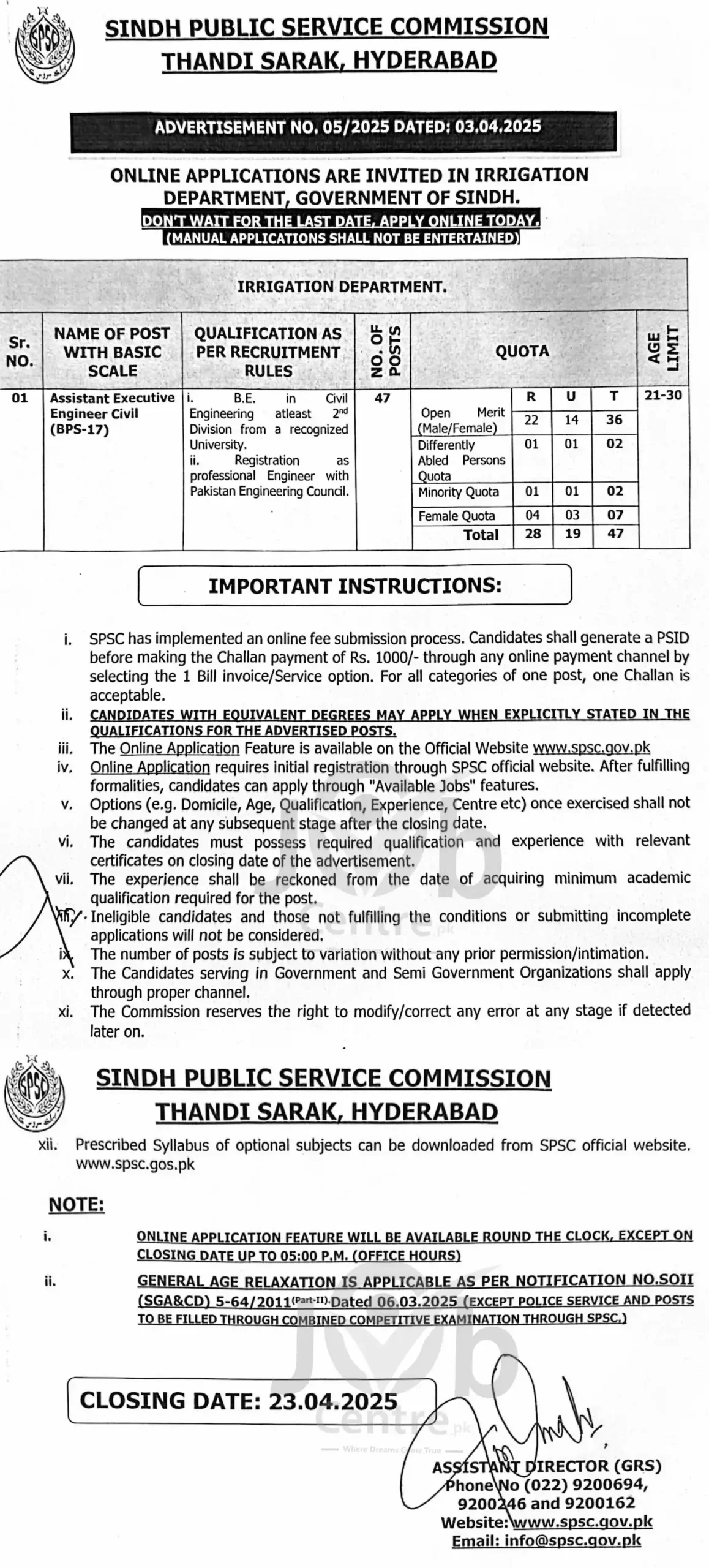 SPSC Jobs 2025 Advertisement