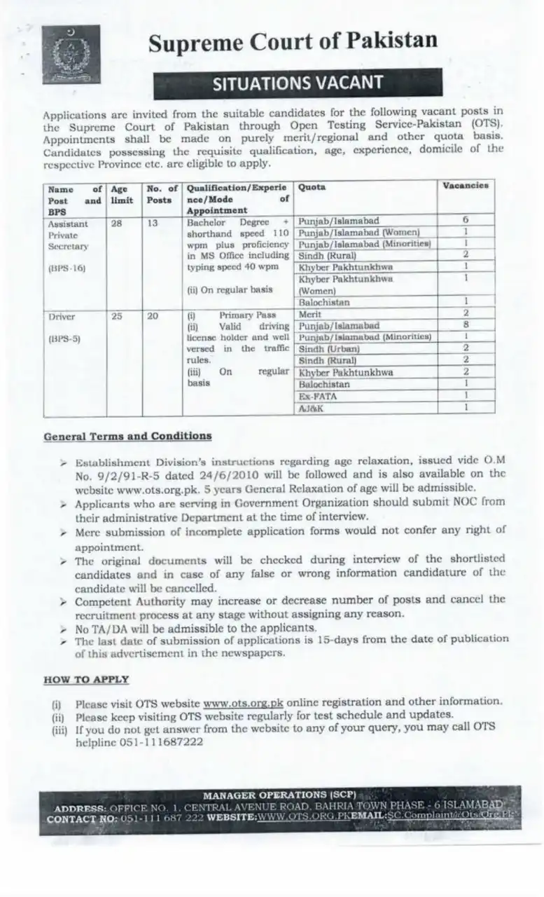 Supreme Court of Pakistan Jobs 2025 Advertisement