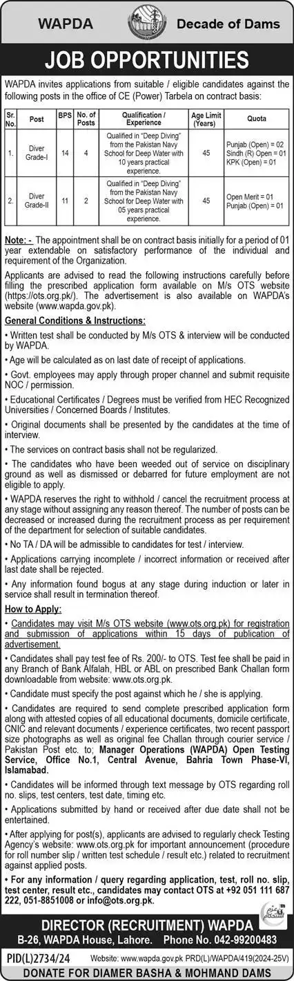 OTS WAPDA Jobs 2025 Advertisement
