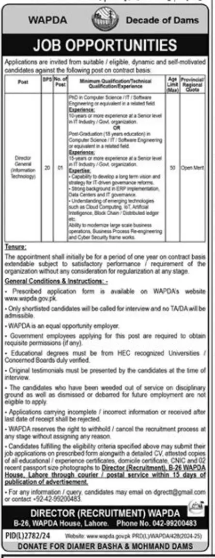 WAPDA Lahore Jobs 2025 Advertisement