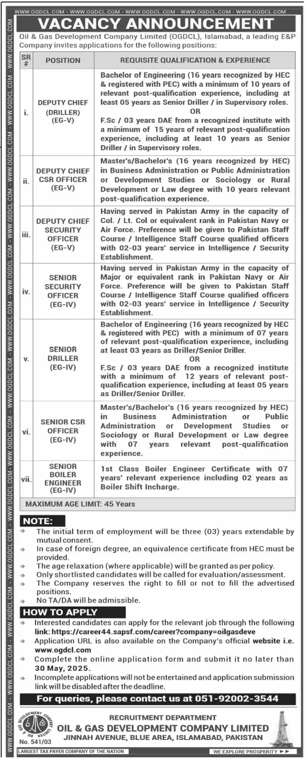 OGDCL Jobs Advertisement 2025 Advertisement
