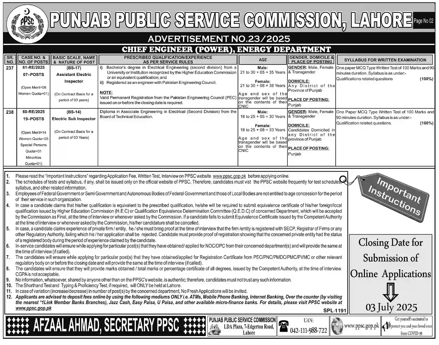ppsc.gov.pk Jobs Advertisement No 23