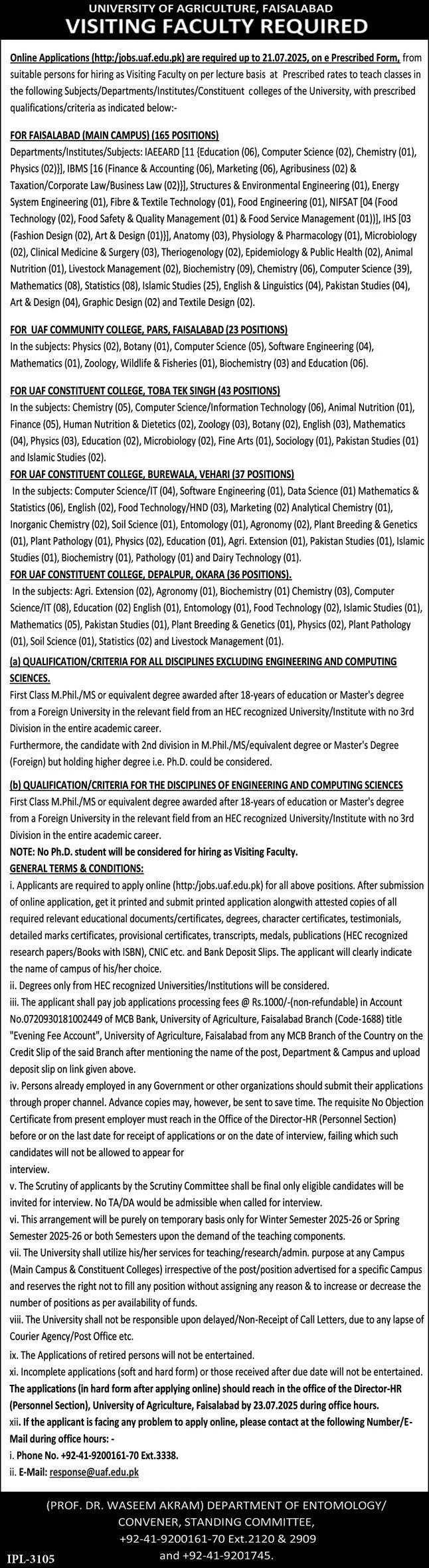 Faisalabad University of Agriculture Jobs
