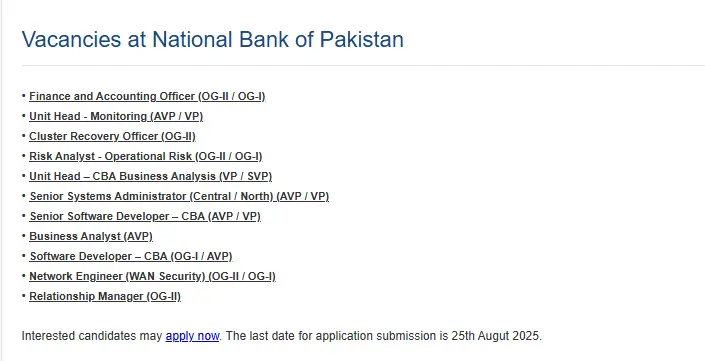 NBP Jobs 2025 Latest Advertisement