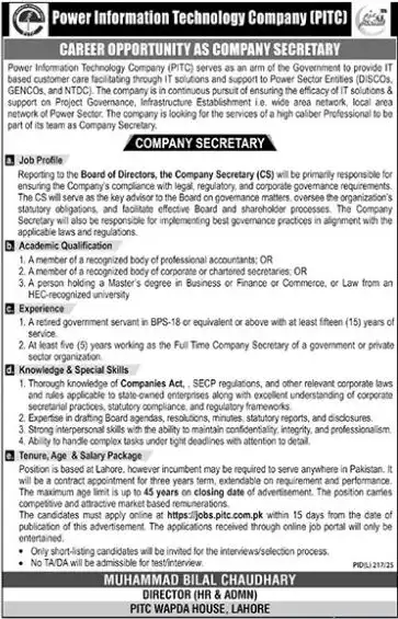 PITC Jobs 2025 Advertisement