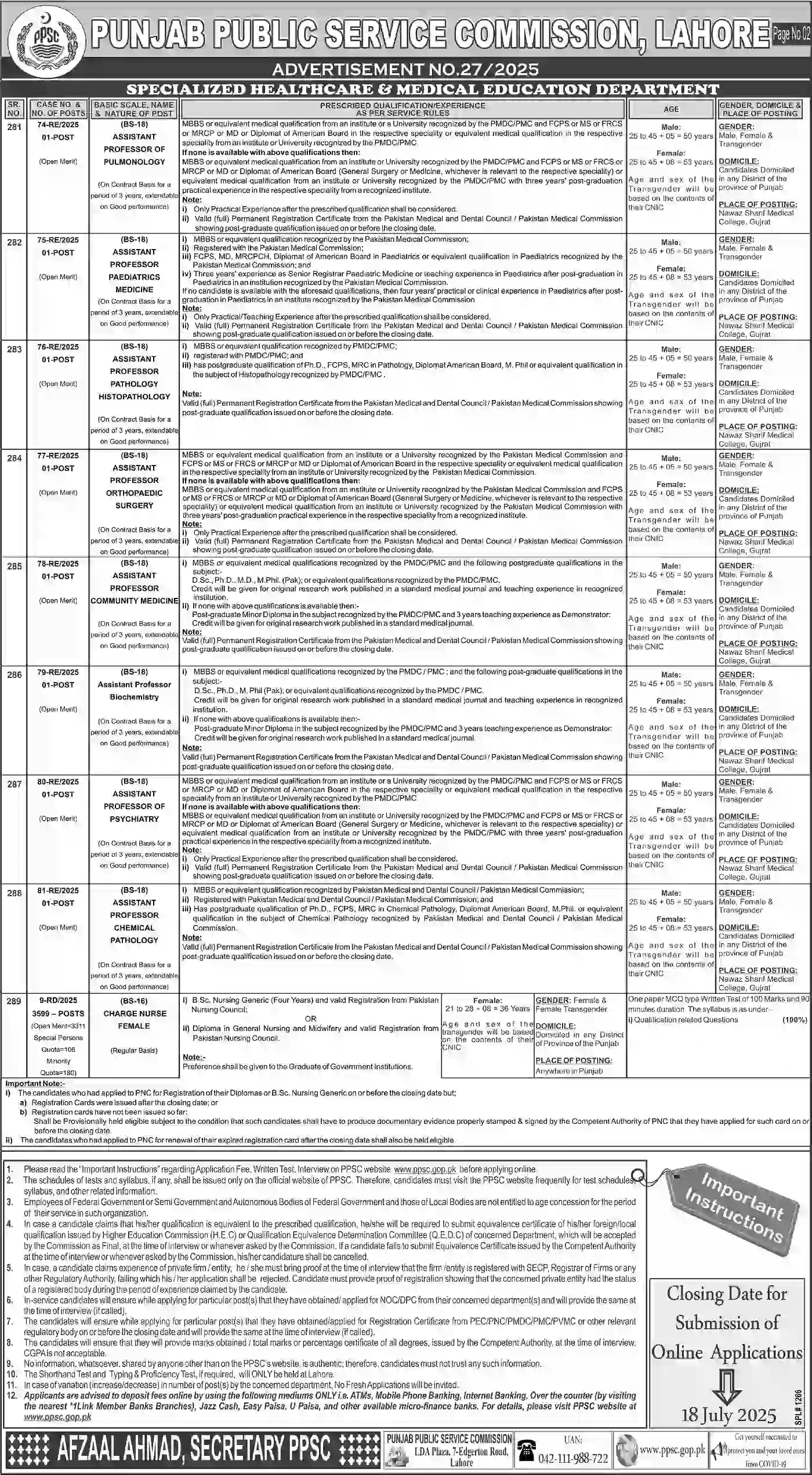 www.ppsc.gov.pk Jobs Advertisement No 27 Page 2
