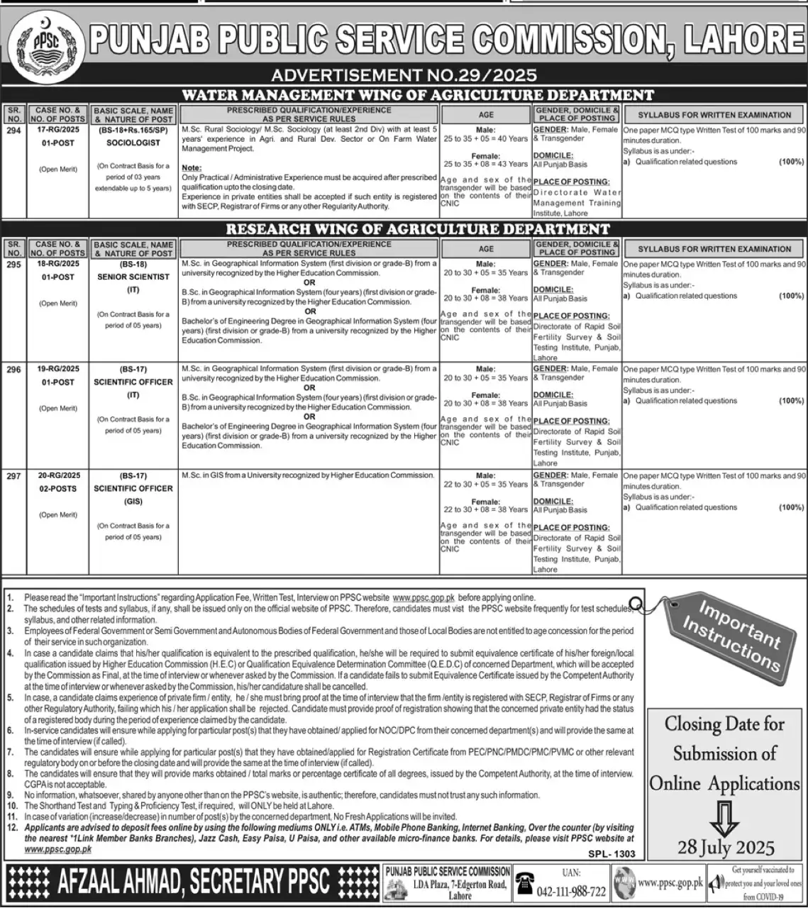 PPSC Jobs Advertisement No 29