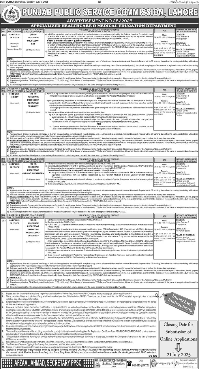 PPSC Jobs Advertisement No 28