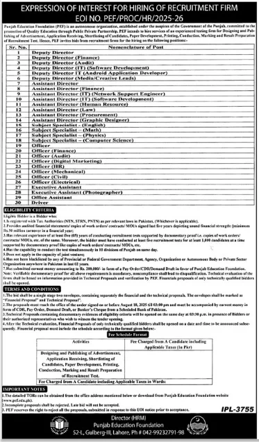  Punjab Education Foundation Jobs