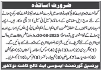 Government Associate College Kahna Teaching Jobs