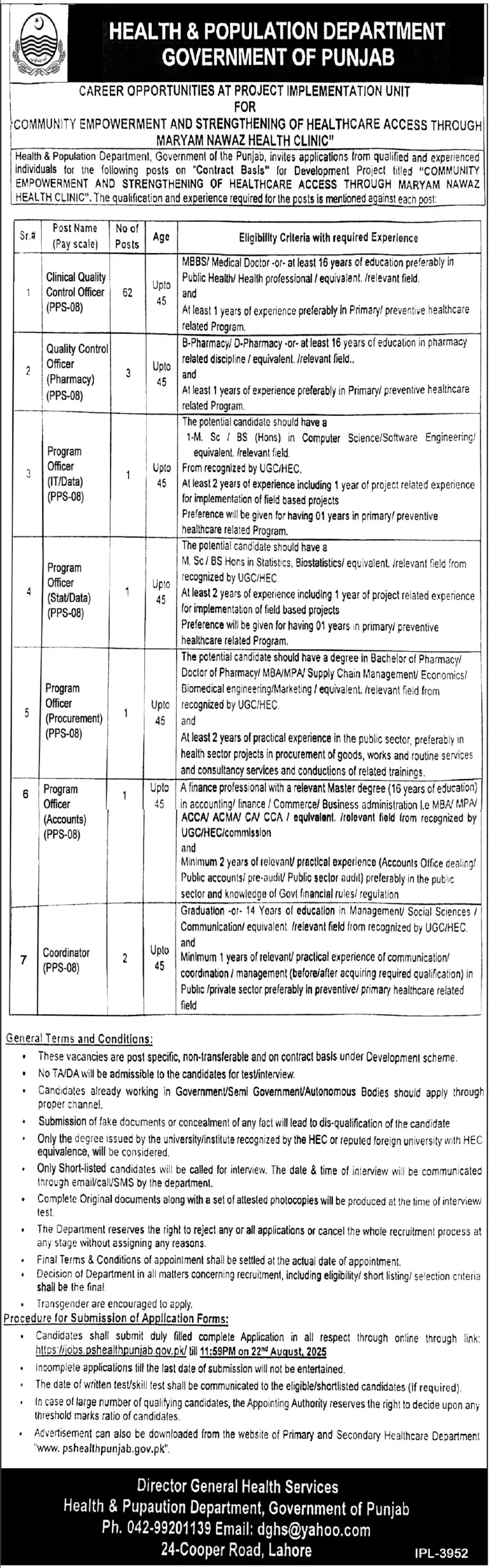 Punjab Health Department Jobs in August