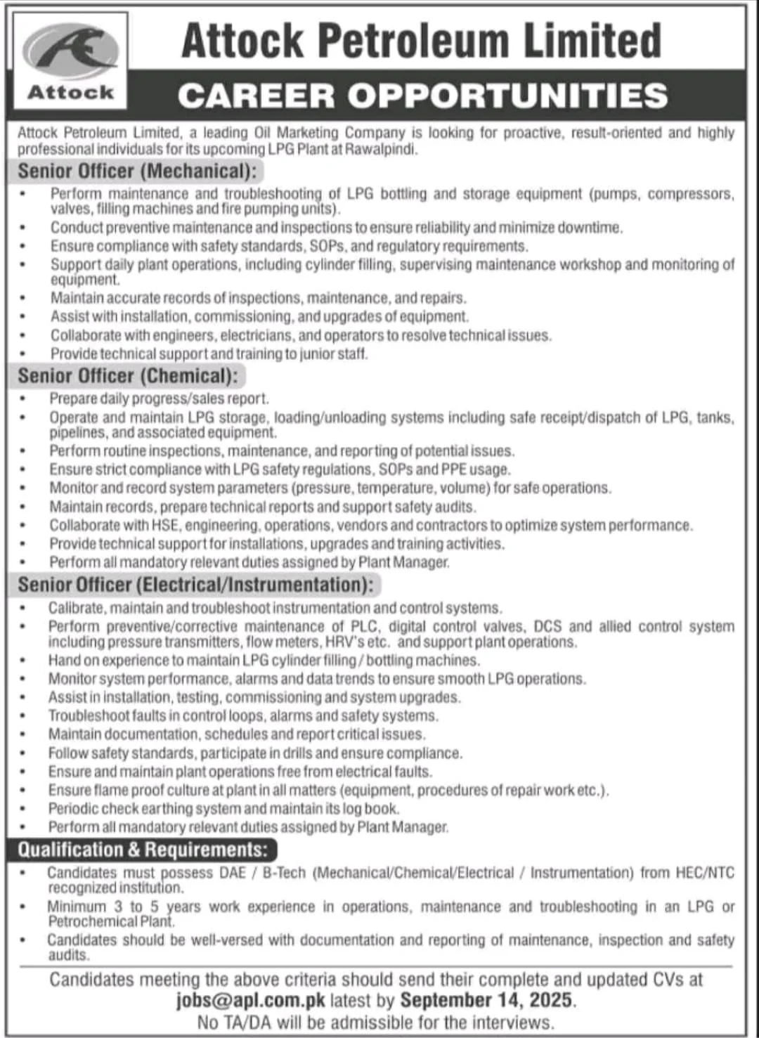 Attock Petroleum Limited Jobs 