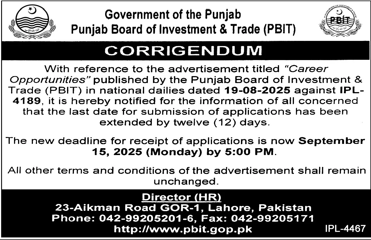 PBIT Jobs Deadline Extended