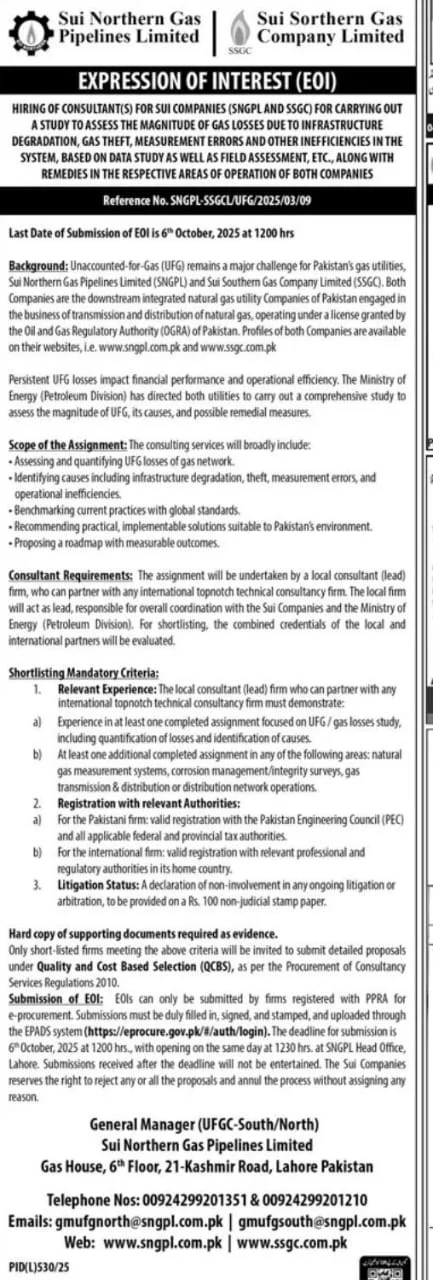 Sui Northern Gas Pipelines Limited Jobs