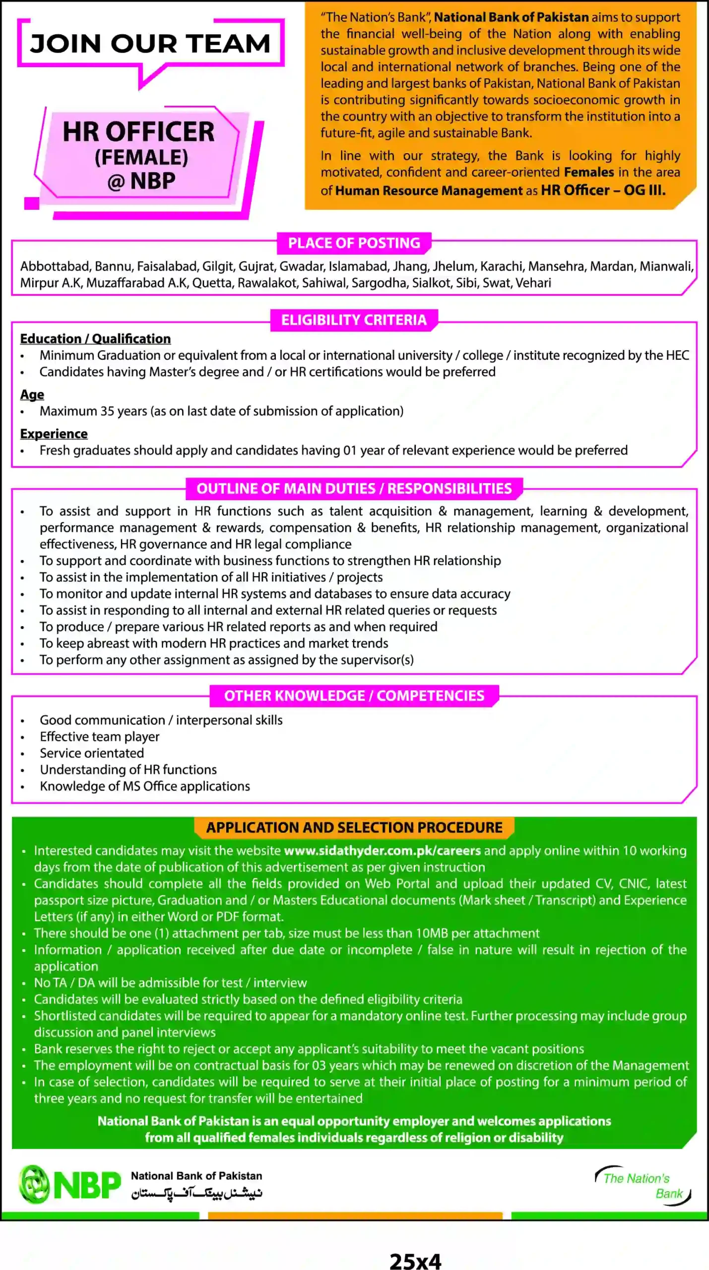 NBP HR Officer Jobs 2025