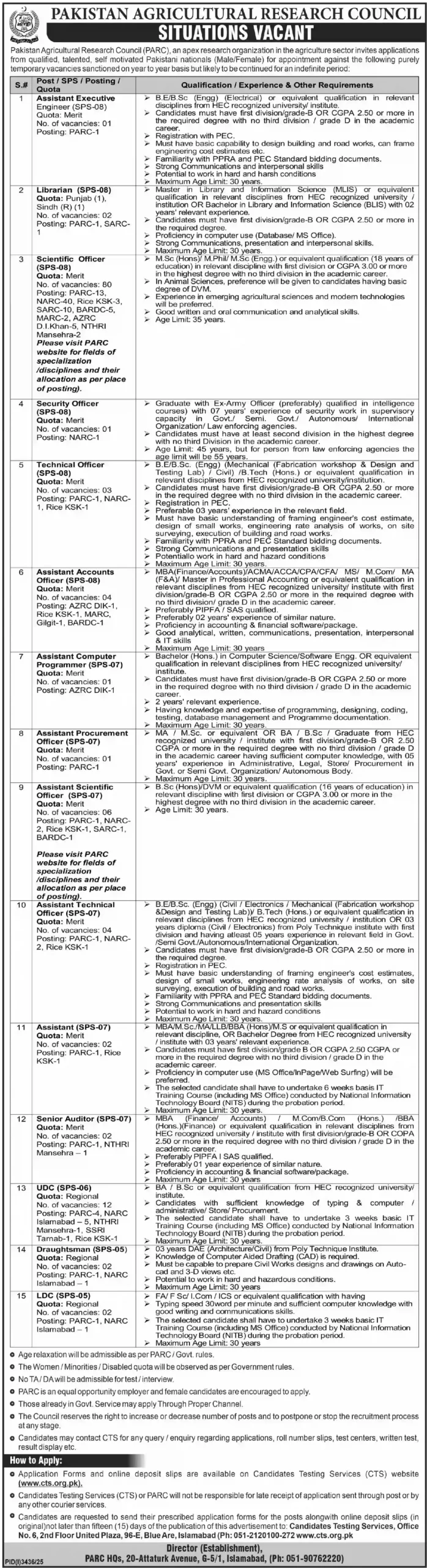 Pakistan Agricultural Research Council PARC Jobs 2025