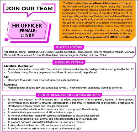 National Bank HR Officer Jobs 2025