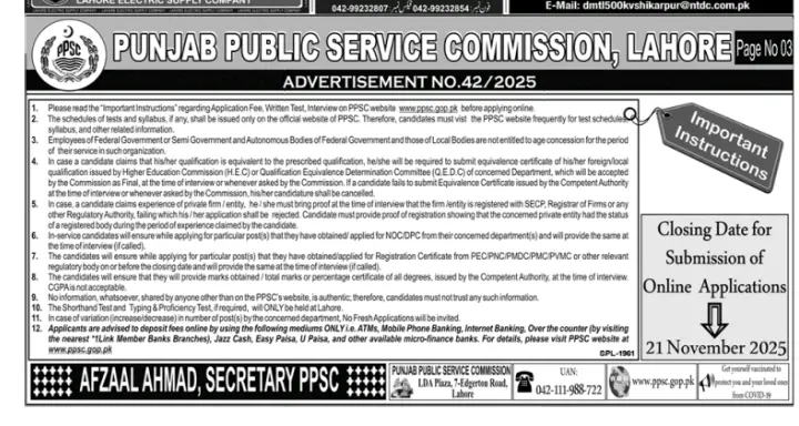 PPSC Latest Jobs Advertisement No. 42/2025