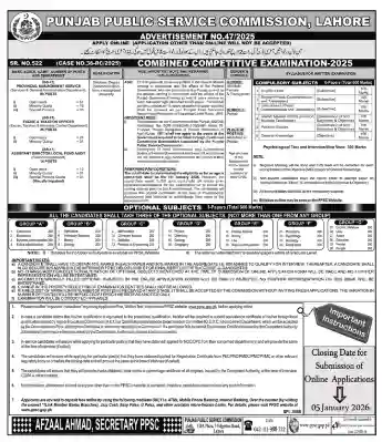 PPSC Jobs Advertisement 472025
