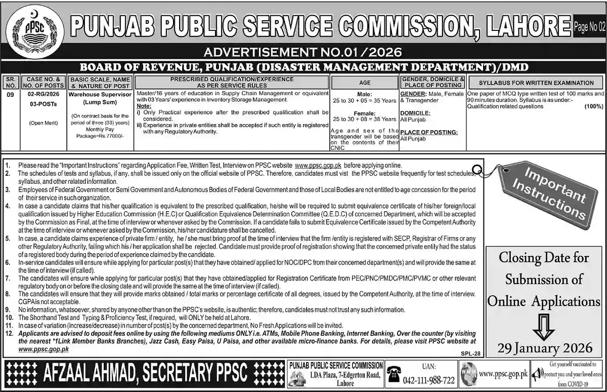 PPSC Jobs Advertisement 012026