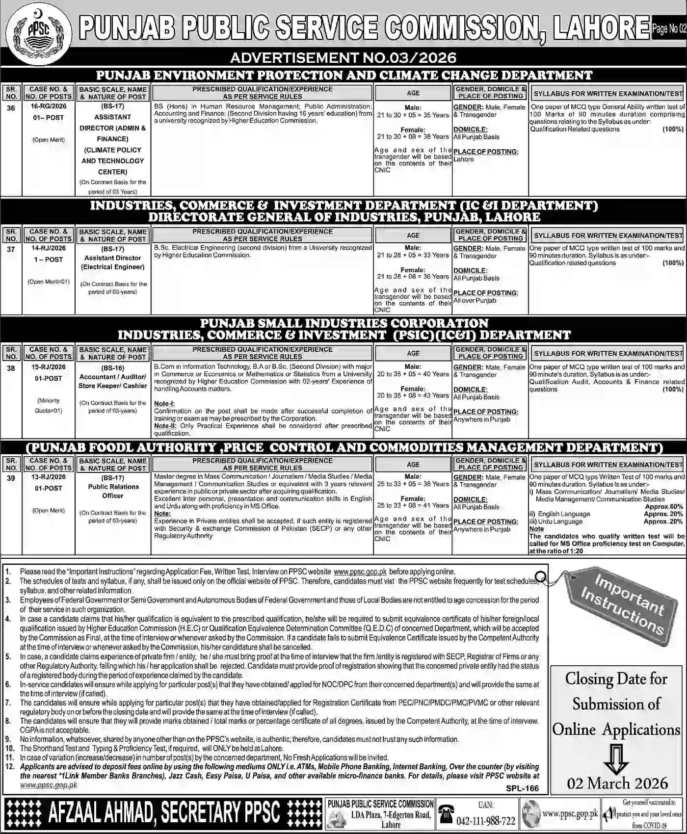 Punjab Government Jobs 2026 via PPSC Advertisement 03/2026