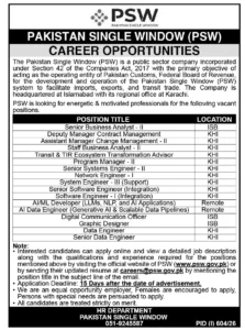 PSW Careers 2026 – Pakistan Single Window Announces New Government Jobs Ad